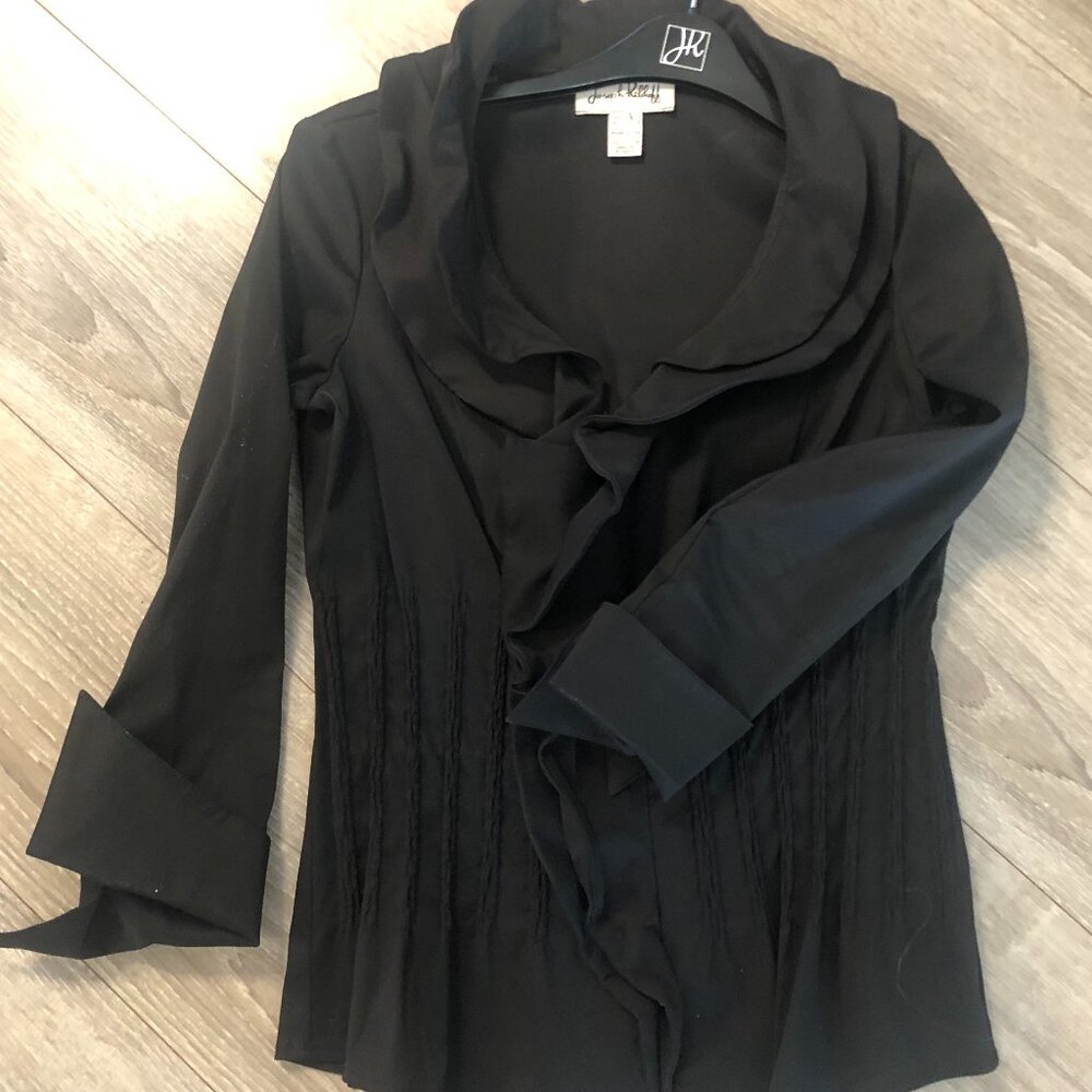 Joseph Ribkoff Black Ruffle Zip Jacket Size 6 US - Picture 8 of 9
